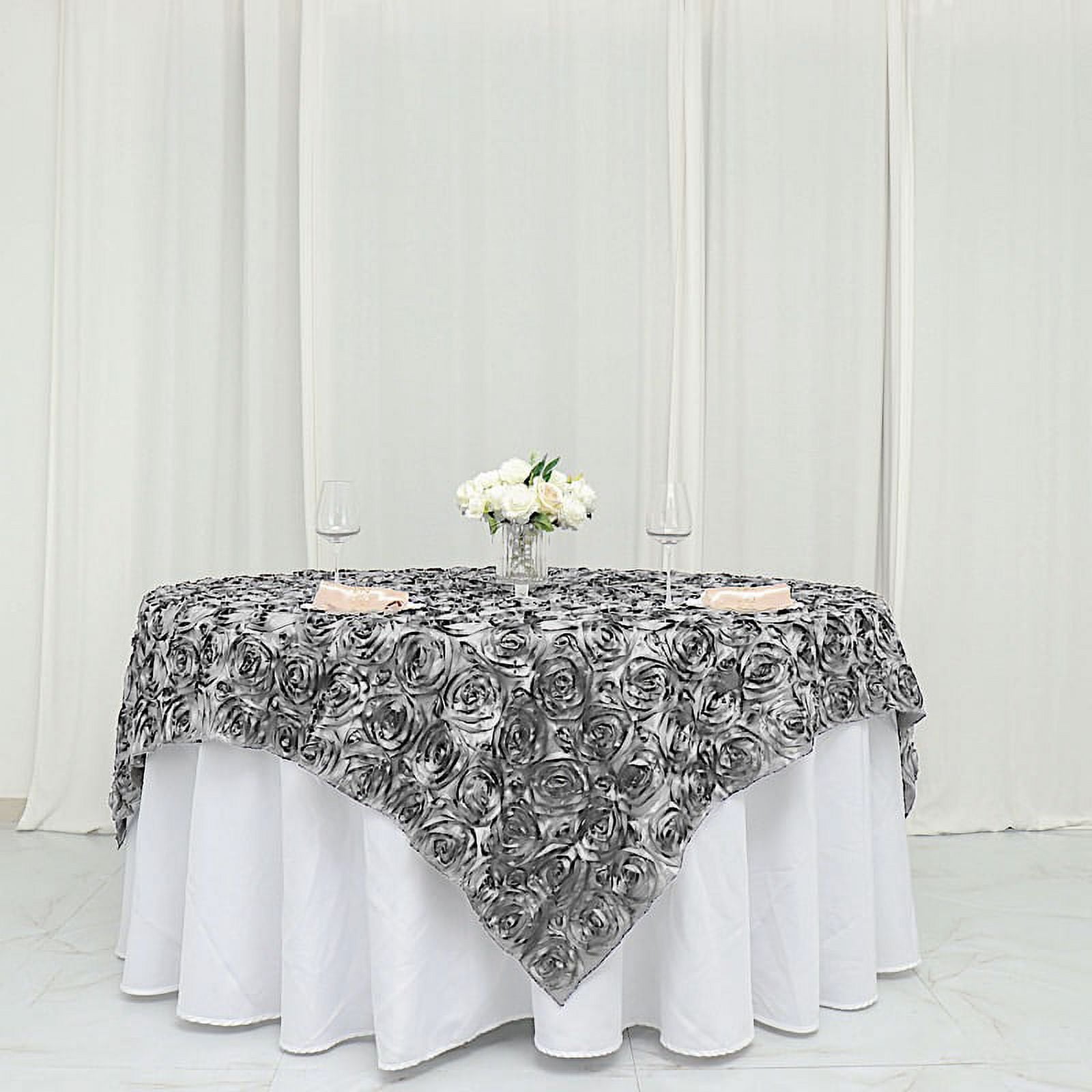 BalsaCircle 72" x 72" Silver Raised Rosette Table Cover Overlays Table