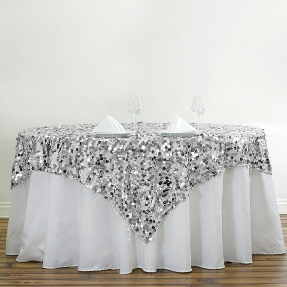 Balsa Circle 72" x 72" Silver Square Big Payette Sequin Table Overlay Linens Party Tablecloth Kitchen
