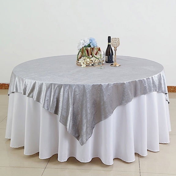 BalsaCircle 72" x 72" Silver Square Premium Velvet Table Overlay Wedding Party Tablecloth Catering