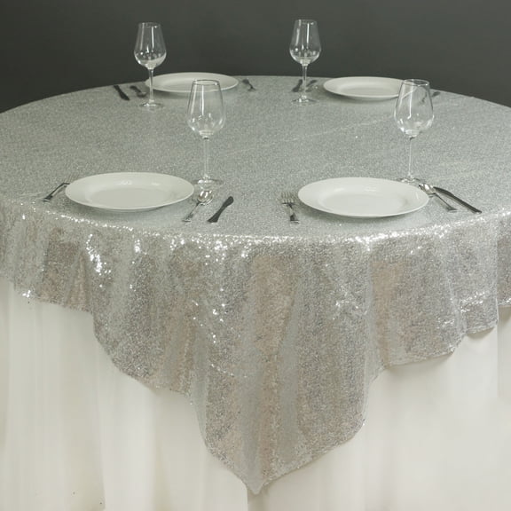 BalsaCircle 72" x 72" Silver Square Sequined Table Overlays Wedding Catering Linens Tablecloth
