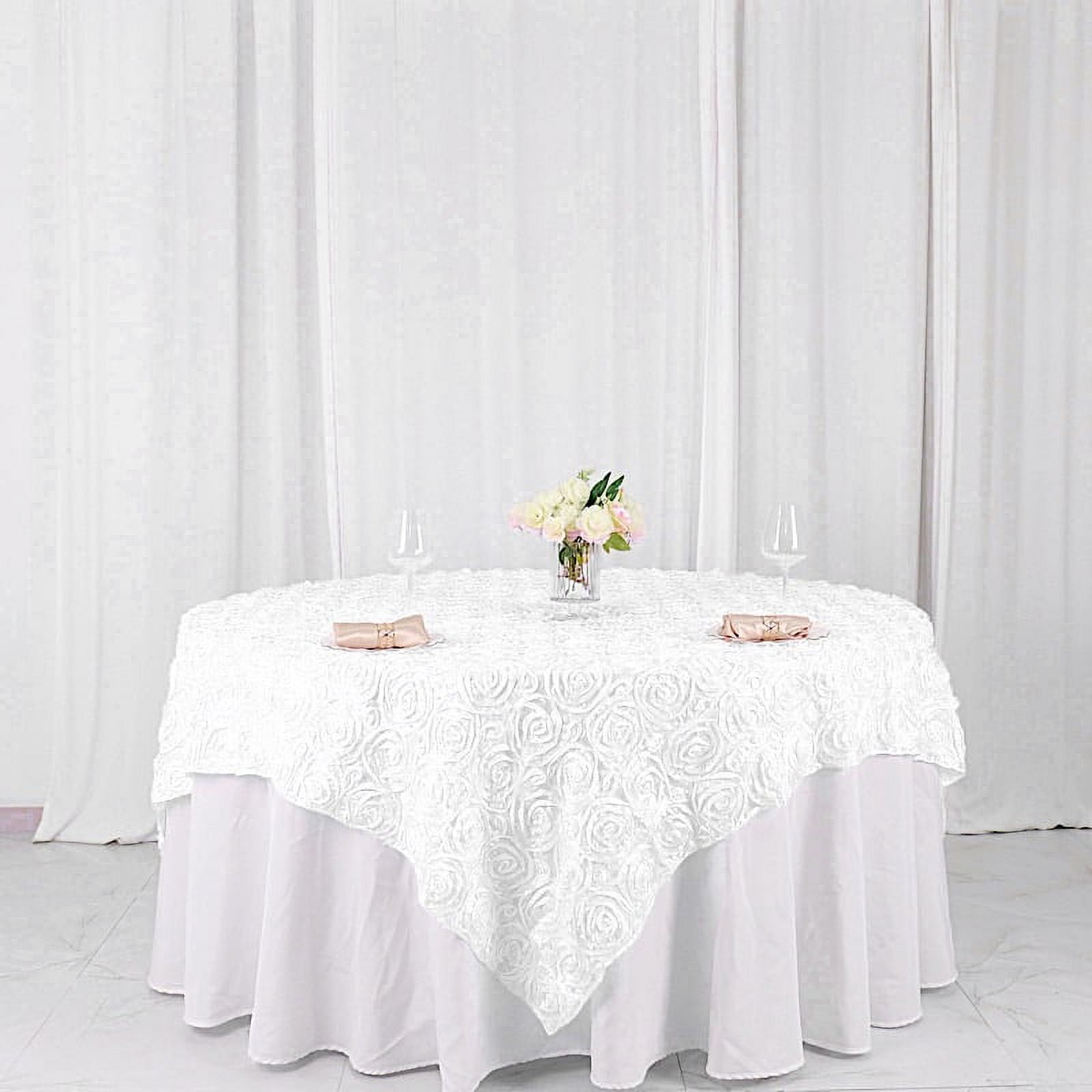 BalsaCircle 72" x 72" White Raised Rosette Table Cover Overlays Wedding
