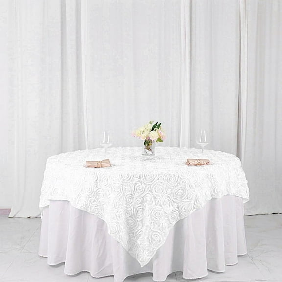 BalsaCircle 72" x 72" White Raised Rosette Table Cover Overlays Wedding Tablecloth
