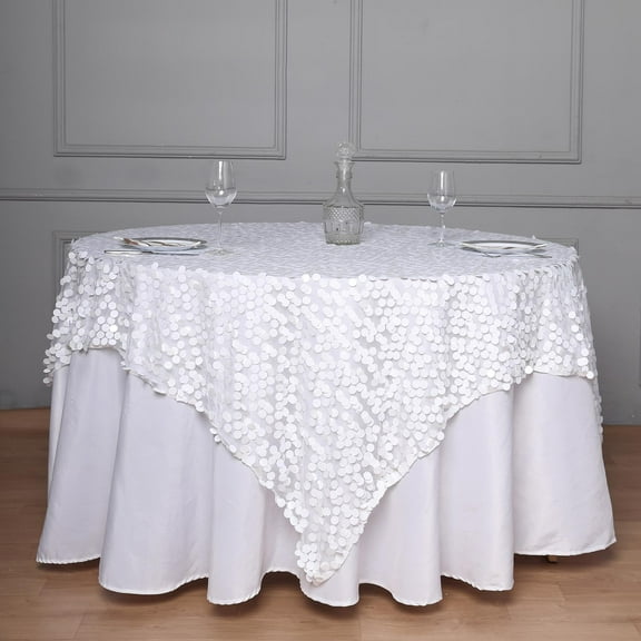 Balsa Circle 72" x 72" White Square Big Payette Sequin Table Overlay Linens Party Tablecloth Kitchen