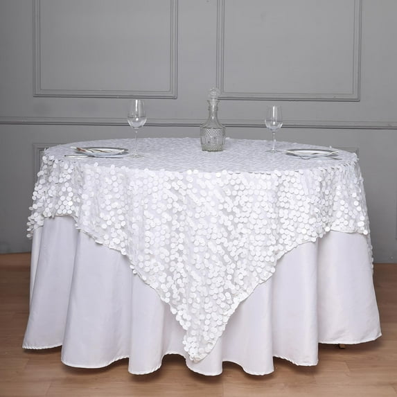 Balsa Circle 72" x 72" White Square Big Payette Sequin Table Overlay Linens Party Tablecloth Kitchen