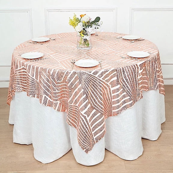 Balsa Circle 72x72" Blush Sequined Geometric Design Tulle Square Table Overlay Party Events Decorations Supplies