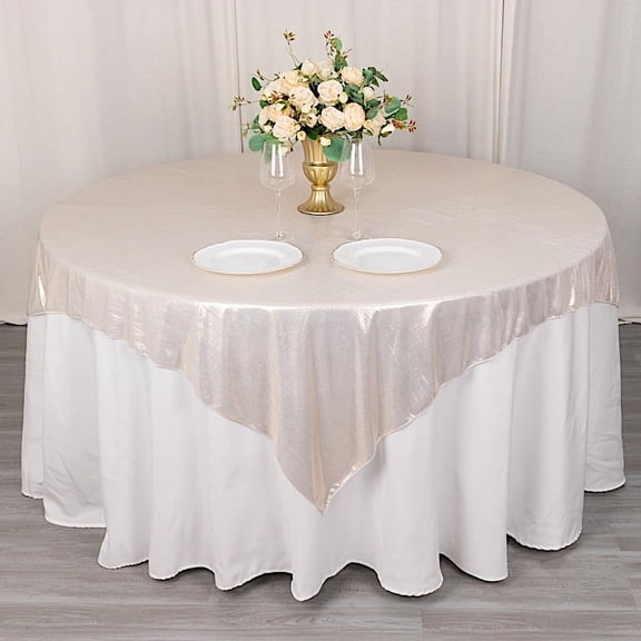 BalsaCircle 72x72 in Beige Glitter Sequin Dots Polyester Square Table Overlay Wedding Party Events Decorations