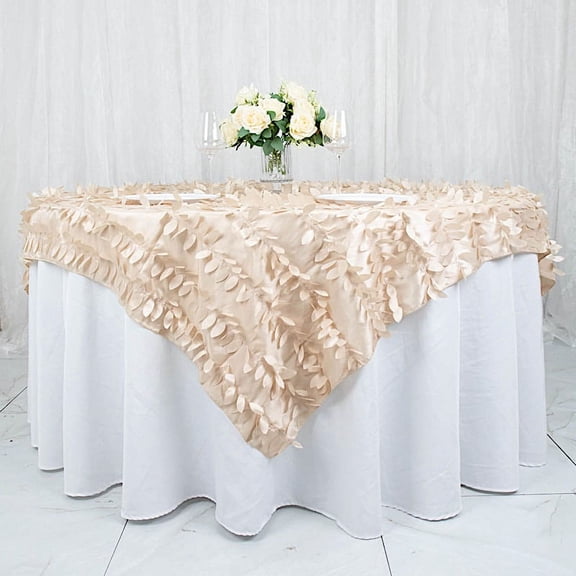 Balsa Circle 72x72 in Beige Taffeta Square Table Overlay 3D Leaves Petals Design Party Events Decorations Supplies