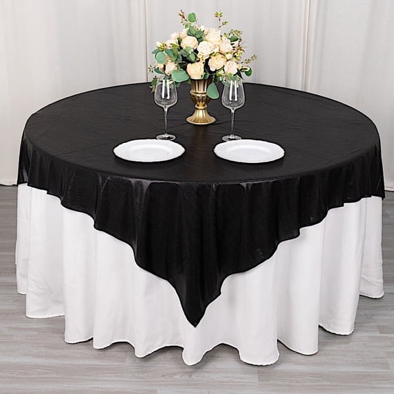 BalsaCircle 72x72 in Black Glitter Sequin Dots Polyester Square Table Overlay Wedding Party Events Decorations