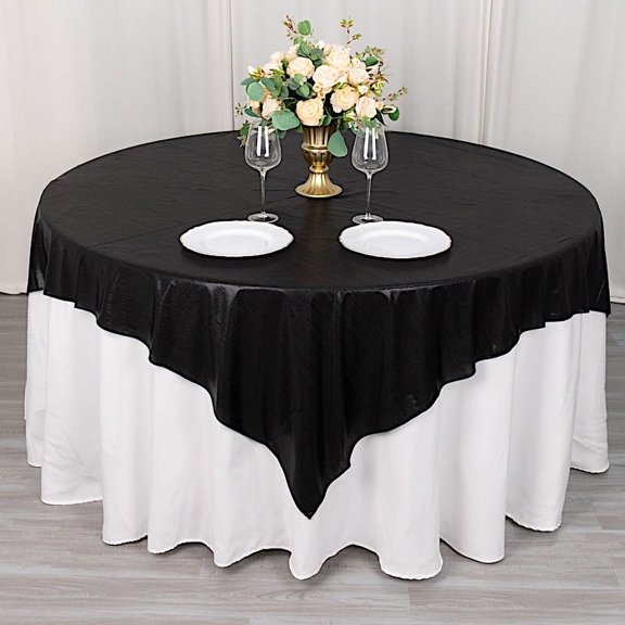 BalsaCircle 72x72 in Black Glitter Sequin Dots Polyester Square Table Overlay Wedding Party Events Decorations