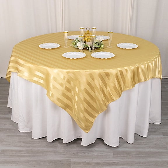 BalsaCircle 72x72 in Champagne Satin Stripes Square Table Overlay Wedding Party Linen Events Decorations Supplies