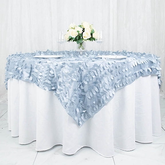 Balsa Circle 72x72 in Dusty Blue Taffeta Square Table Overlay 3D Leaves Petals Design Party Events Decorations Supplies
