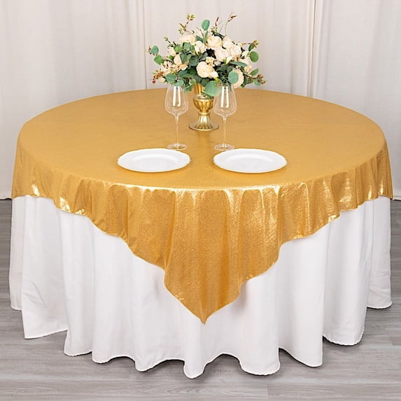 BalsaCircle 72x72 in Gold Glitter Sequin Dots Polyester Square Table Overlay Wedding Party Events Decorations