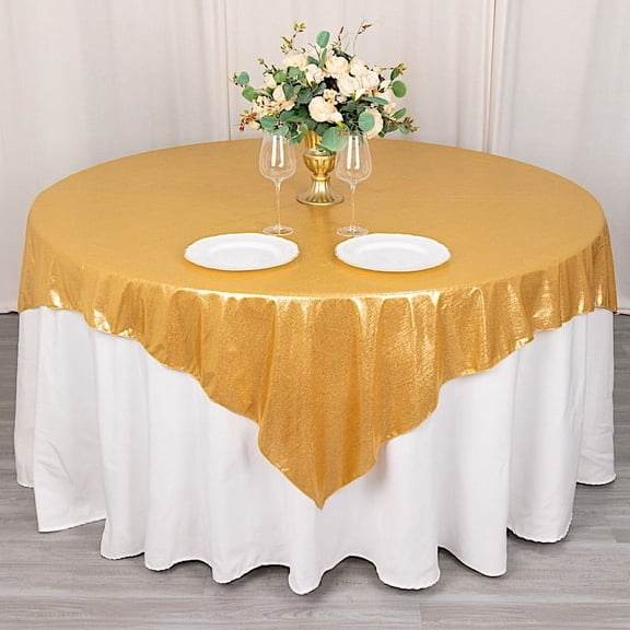BalsaCircle 72x72 in Gold Glitter Sequin Dots Polyester Square Table Overlay Wedding Party Events Decorations