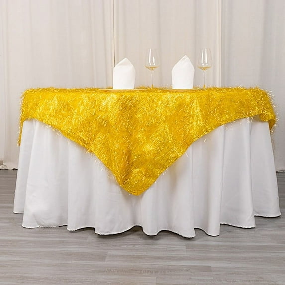 BalsaCircle 72x72 in Gold Metallic Foil Tinsel Polyester Square Table Overlay Party Events Decorations Supplies