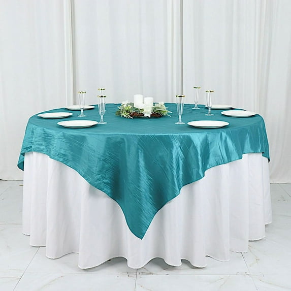 BalsaCircle 72x72 in Peacock Teal Square Accordion Crinkled Taffeta Table Overlay Party Events Decorations Supplies