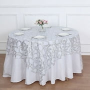 BalsaCircle 72x72 in Silver Embroidered Leaves Sequined Tulle Square Table Overlay Party Events Decorations Supplies
