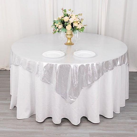 BalsaCircle 72x72 in Silver Glitter Sequin Dots Polyester Square Table Overlay Wedding Party Events Decorations