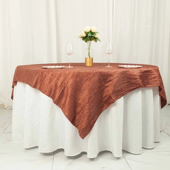 BalsaCircle 72x72 in Terracotta Square Accordion Crinkled Taffeta Table Overlay Party Events Decorations Supplies