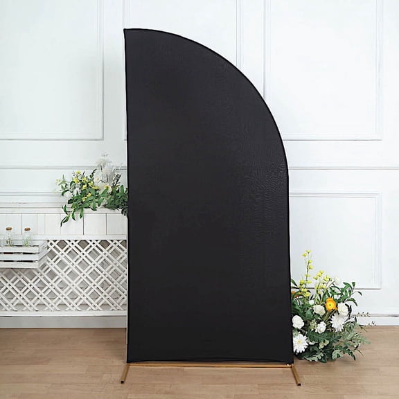 BalsaCircle 7x3 feet Black Matte Fitted Spandex Half Moon Wedding Arch Backdrop Stand Cover Party Events Decorations