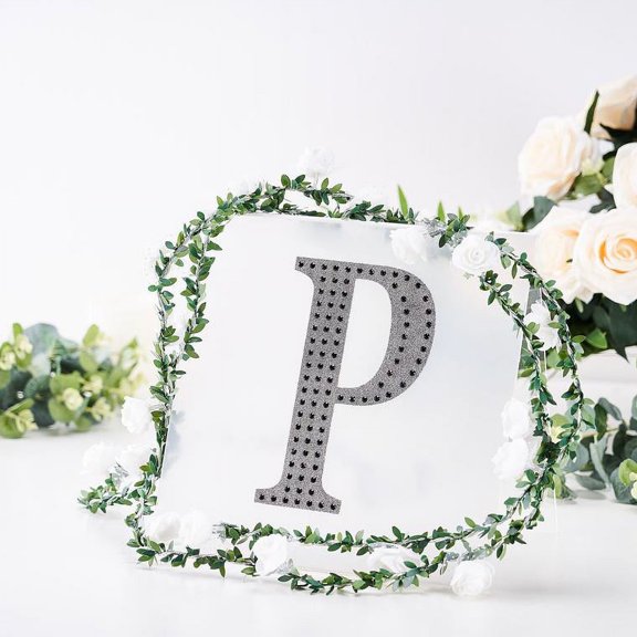 Balsa Circle 8" Black Solid Letter P Self-Adhesive Rhinestones Gems Sticker