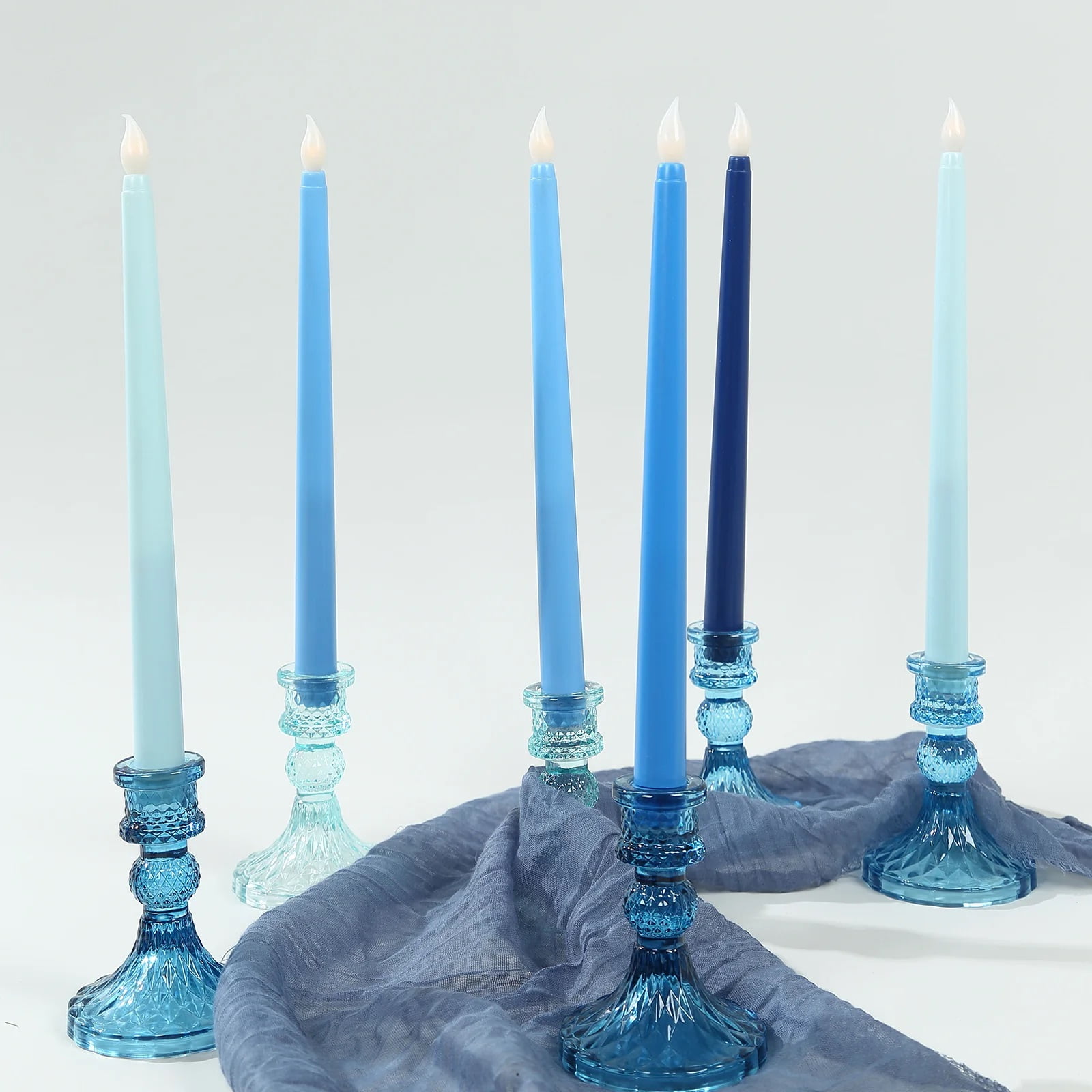 BalsaCircle 8 Blue 11" LED Mixed Taper Flameless Candles Lights Wedding Reception
