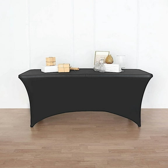 Balsa Circle 8 Feet Black Fitted Spandex Tablecloth Open Back Rectangle Table Cover Event