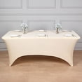 thumbnail image 1 of Balsa Circle 8 Feet Rectangular Spandex Fitted Party Wedding Tablecloth Beige, 1 of 8
