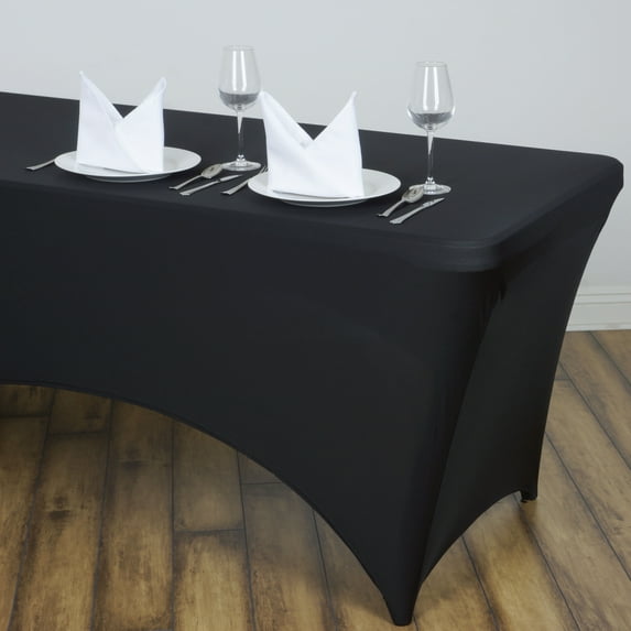 Balsa Circle 8 Feet Rectangular Spandex Fitted Party Wedding Tablecloth Black