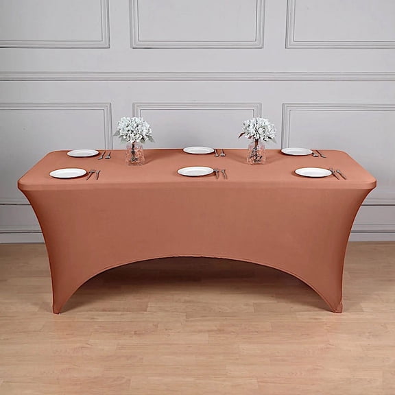 Balsa Circle 8 Feet Rectangular Spandex Fitted Party Wedding Tablecloth Terracotta