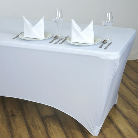 Balsa Circle 8 Feet Rectangular Spandex Fitted Party Wedding Tablecloth White