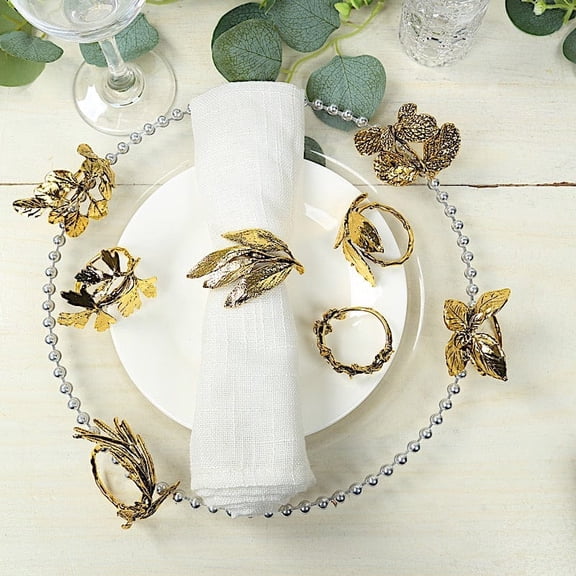 Balsa Circle 8 Glossy Gold Metal Herb Leaf Napkin Rings Wedding Reception Party Catering Fine Dining Tableware Decoration Supplies