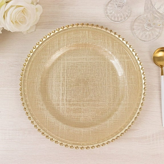 BalsaCircle 8 Gold 12" Round Glass Charger Plates Beaded Rim Tableware Wedding Reception  Dinner Party Event Decoration Supplies