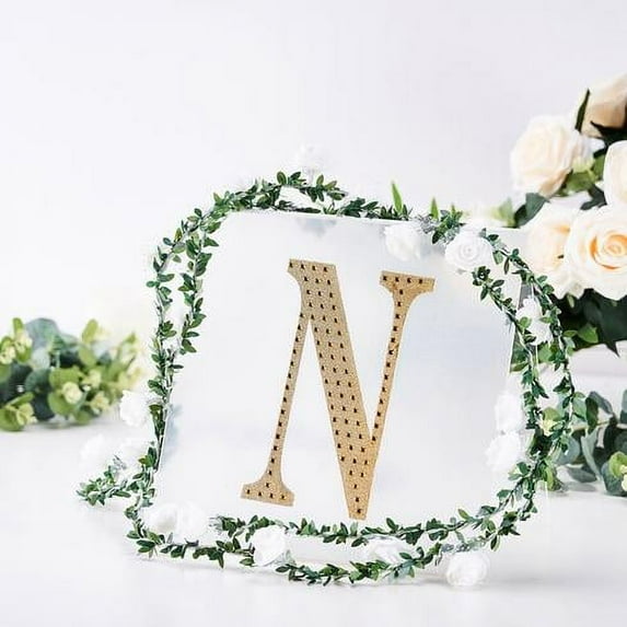 BalsaCircle 8" Gold Solid Letter N Self-Adhesive Rhinestones Gems Sticker