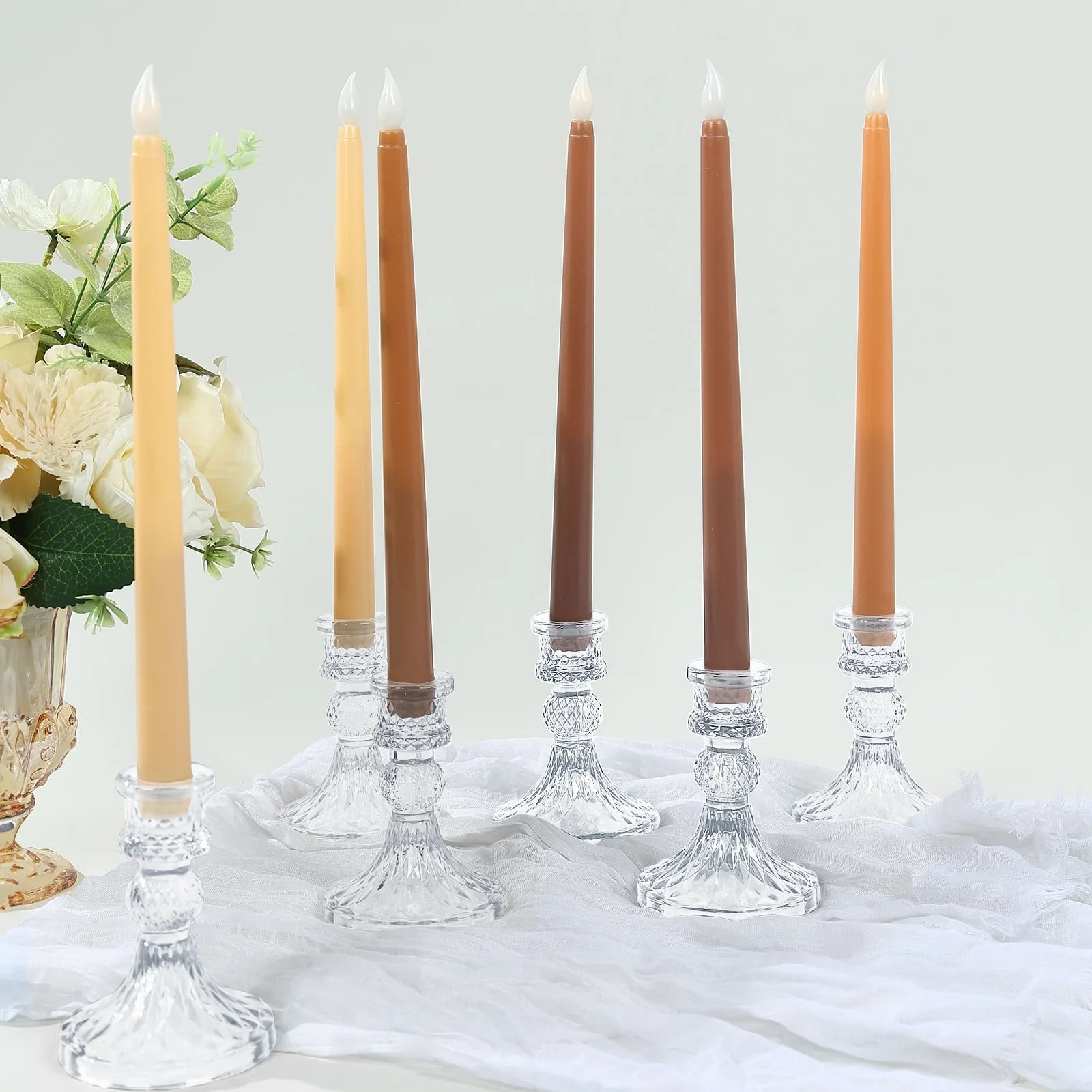 BalsaCircle 8 Natural 11" LED Mixed Taper Flameless Candles Lights Wedding Reception