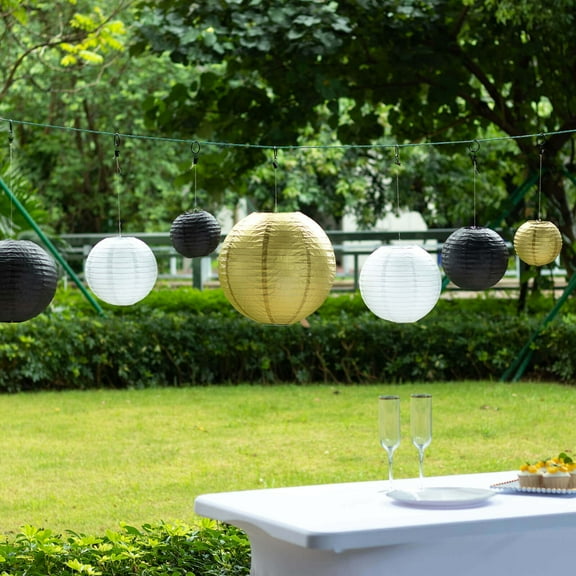 Balsa Circle 8 Pieces Black Gold 6" 8" 10" 14" Hanging Paper Lanterns Decorations Party Home Supplies