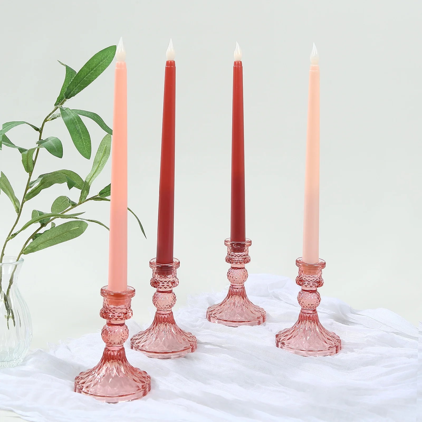 BalsaCircle 8 Pink 11" LED Mixed Taper Flameless Candles Lights Wedding Reception