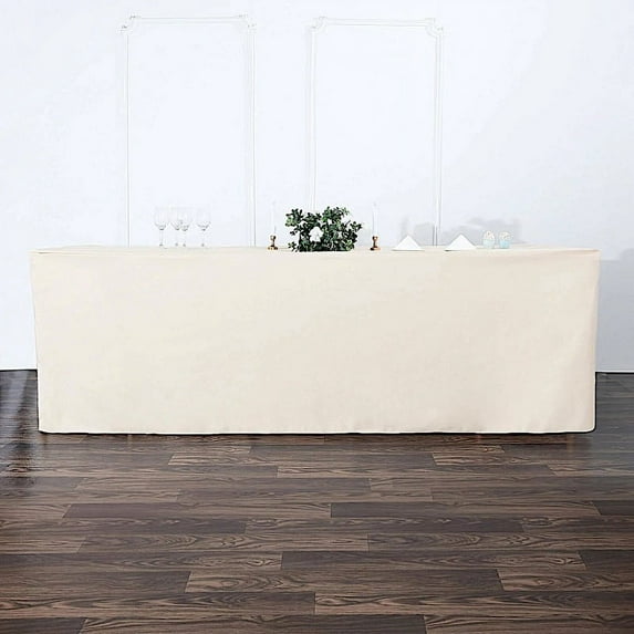 BalsaCircle 8 feet Beige Fitted Polyester Tablecloth Wedding Table Linens