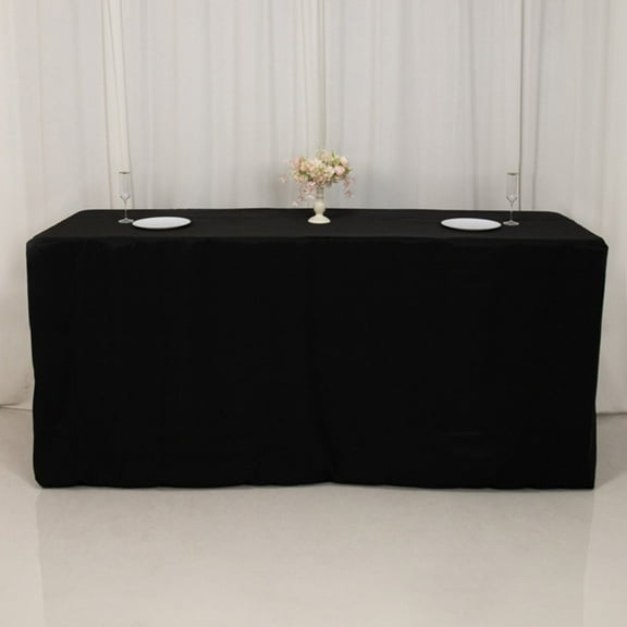 BalsaCircle 8 feet Black 24x42 in Fitted Polyester Rectangle Tablecloth Wedding Party Events Table Linens