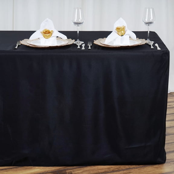 BalsaCircle 8 feet Black Fitted Polyester Tablecloth Wedding Table Linens