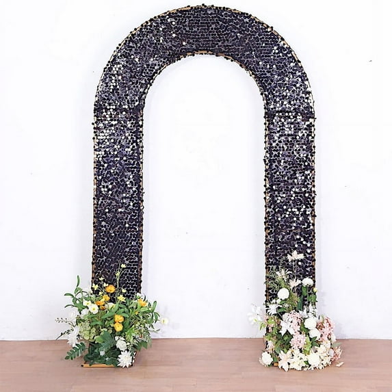 BalsaCircle 8 feet Black Payette Sequin Double Sided Open Arch Fitted Backdrop Stand Cover Party Events Decorations