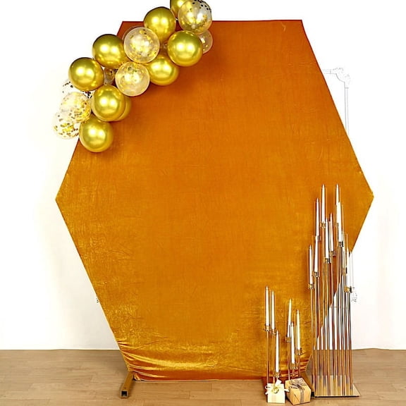 BalsaCircle 8 feet Gold Fitted Velvet Hexagon Backdrop Stand Cover Wedding Party Events