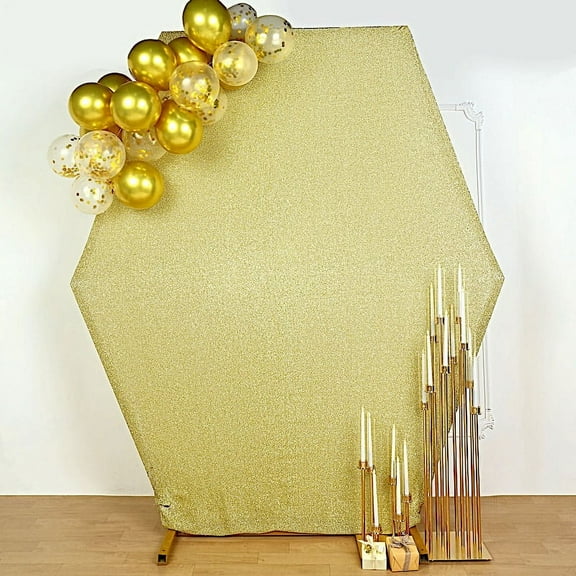 BalsaCircle 8 feet Champagne Metallic Glittered Spandex Hexagon Backdrop Stand Cover Wedding Party Decorations