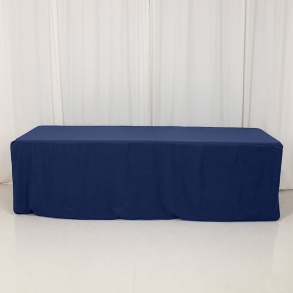 BalsaCircle 8 feet Navy Blue Fitted Premium Polyester Rectangle Tablecloth Party Decorations Wedding Linens Buffet Reception Event Decorations