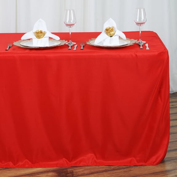 BalsaCircle Red Patriotic Veterans Day 8 feet Fitted Tablecloth Polyester 4th of July Event Linen