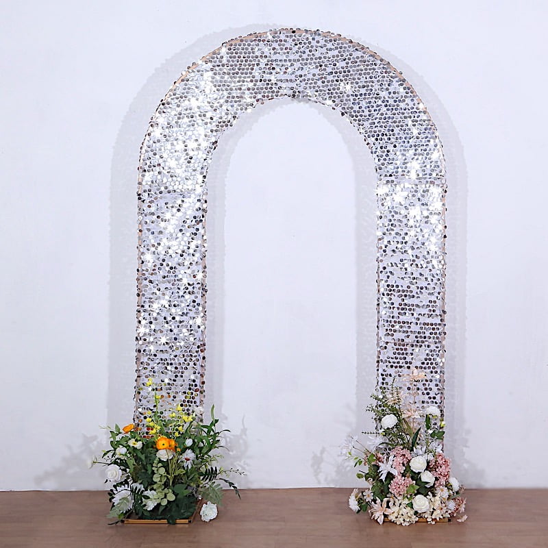 BalsaCircle 8 feet Silver Payette Sequin Double Sided Open Arch Fitted ...