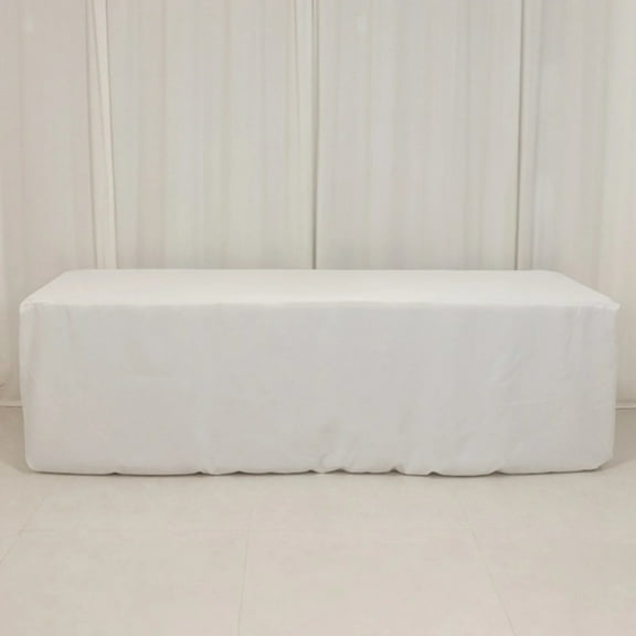 BalsaCircle 8 feet White Fitted Premium Polyester Rectangle Tablecloth Party Decorations Wedding Linens Buffet Reception Event Decorations