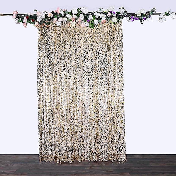 BalsaCircle 8 feet x 8 feet Champagne Big Payette Sequin Backdrop Curtain Wedding Party Photo Booth Decorations