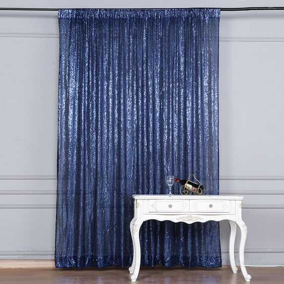 BalsaCircle 8 feet x 8 feet Navy Blue Sequin Backdrop Curtain Wedding Party Photobooth Decorations
