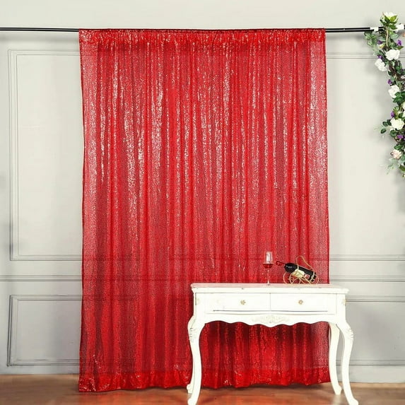 BalsaCircle 8 feet x 8 feet Red Sequin Backdrop Curtain Wedding Party Photobooth Decorations
