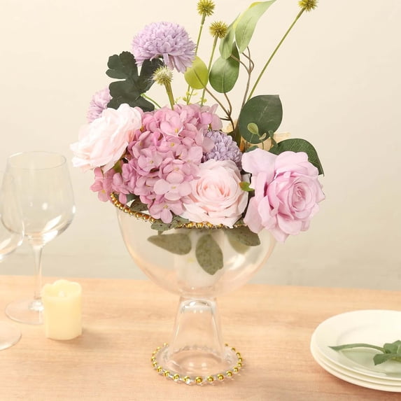 BalsaCircle 8 in Clear Compote Pedestal Bowl Flower Vase with Gold Beaded Rim Party Events Decorations Supplies